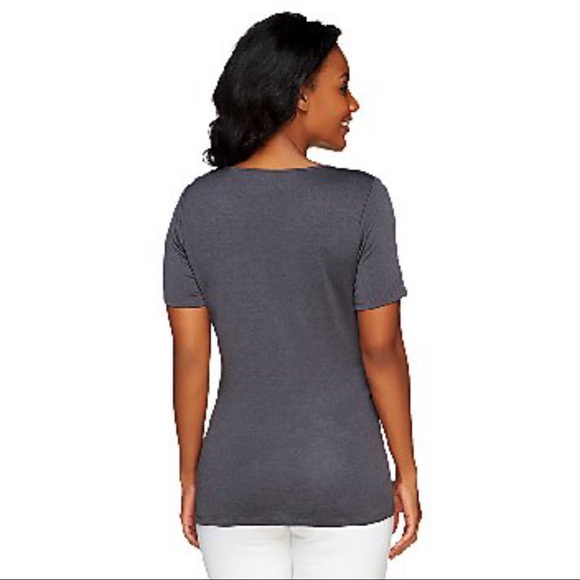 Linea by Louis Dell'Olio V-Neck Short Sleeve Flecked T-Shirt, 2X Natural A255670 - Picture 3 of 8